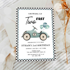 Invitación Cumpleaños número 2 de dos niños de coche de carre