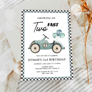 Invitación Cumpleaños número 2 de dos niños de coche de carre