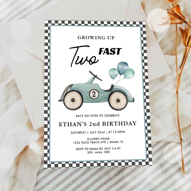 Invitación Cumpleaños número 2 de dos niños de coche de carre (Subido por el creador)