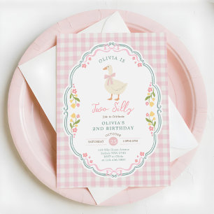 Invitación Cumpleaños número 2 de niña con lazo rosa Two Sill