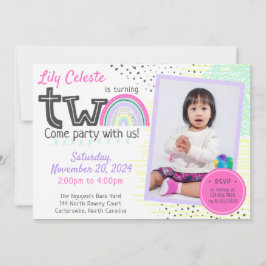 Invitación Cumpleaños número 2 de Rainbow Girl, foto con gara