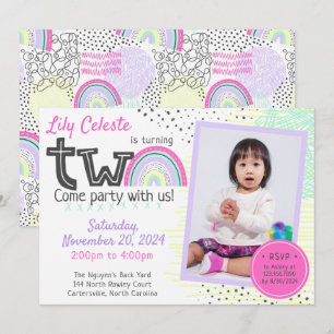 Invitación Cumpleaños número 2 de Rainbow Girl, foto con gara