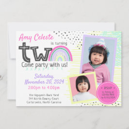 Invitación Cumpleaños número 2 de Rainbow Girl, Kawaii Doodle