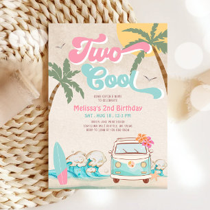 Invitación Cumpleaños número 2 de surf de dos cool rosa menta