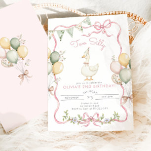 Invitación Cumpleaños número 2 de Two Silly Goose Pink Girl