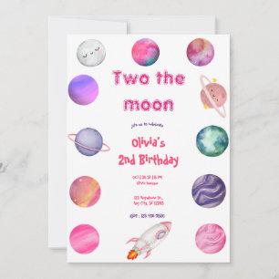Invitación Cumpleaños número 2 de Two the Moon Pink Girl