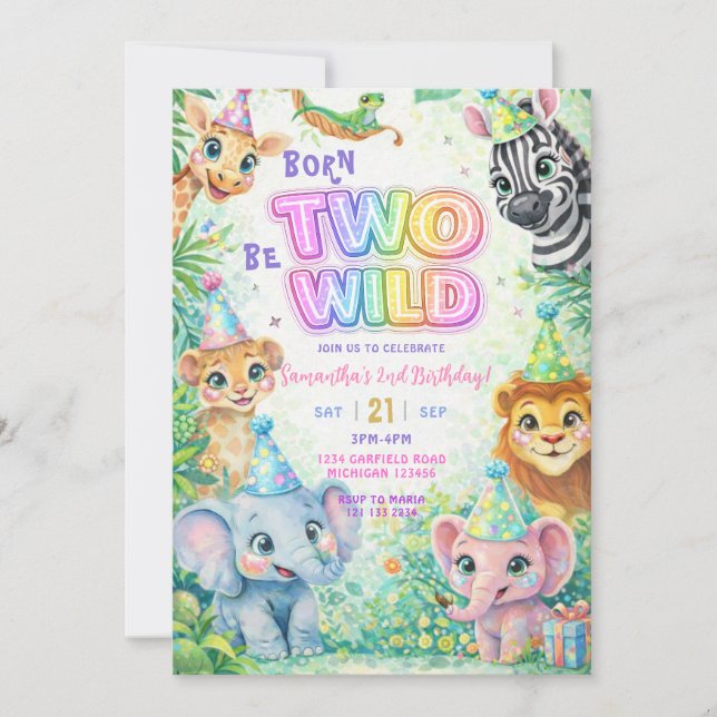Invitación Cumpleaños número 2 de Two Wild Safari (Anverso)