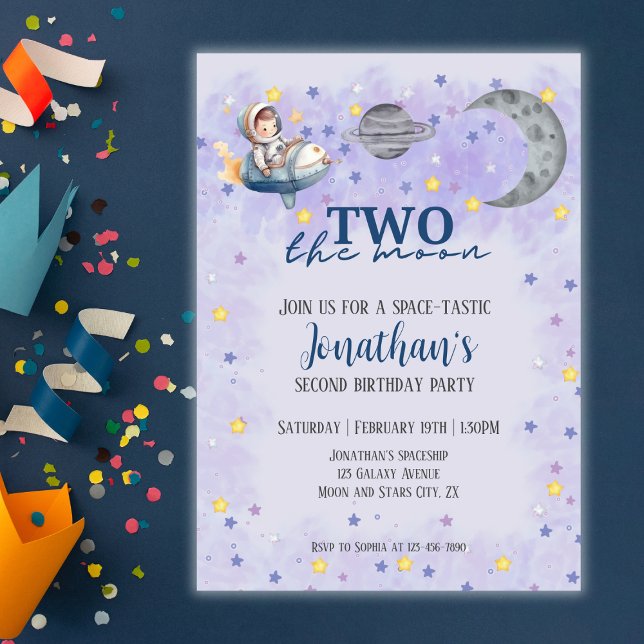 Invitación Cumpleaños número 2 del chico de la luna espacial  (Subido por el creador)