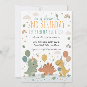 Invitación Cumpleaños número 2 del dinosaurio pastel escandin