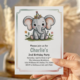 Invitación Cumpleaños número 2 del Elefante Verde Lindo de lo