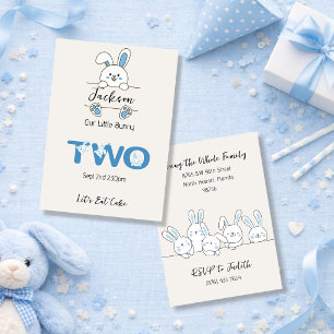 Invitación Cumpleaños número 2 del lindo niño conejo azul