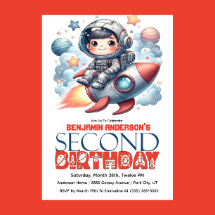 Invitación Cumpleaños número 2 del niño astronauta del cohete