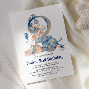 Invitación Cumpleaños número 2 del niño bajo el mar con acuar