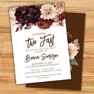 Invitación Cumpleaños número 2 Fiesta Marrón Beige Flores Flo