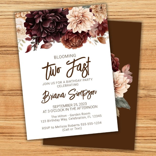 Invitación Cumpleaños número 2 Fiesta Marrón Beige Flores Flo (Subido por el creador)