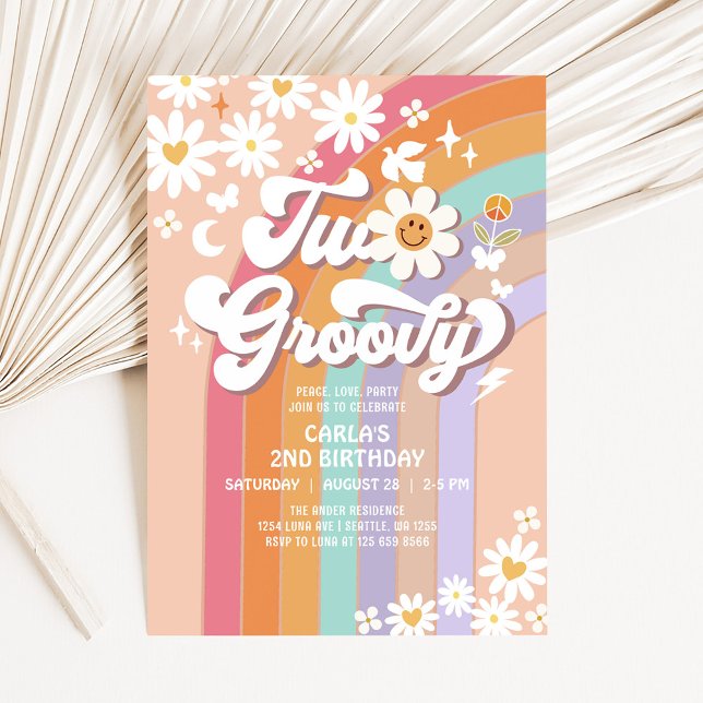 Invitación Cumpleaños número 2 Groovy Hippie Retro años 70 (Subido por el creador)