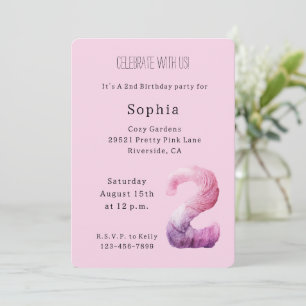 Invitación Cumpleaños número 2 Rosa Lila Púrpura Acogedor