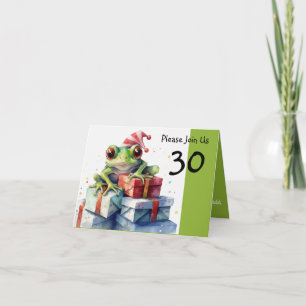 Invitación Cumpleaños número 30 de Frog Holiday con sombrero