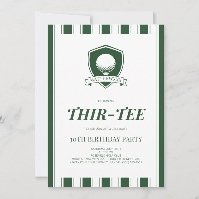 Invitación Cumpleaños número 30 de hombres elegantes verdes d (Anverso)