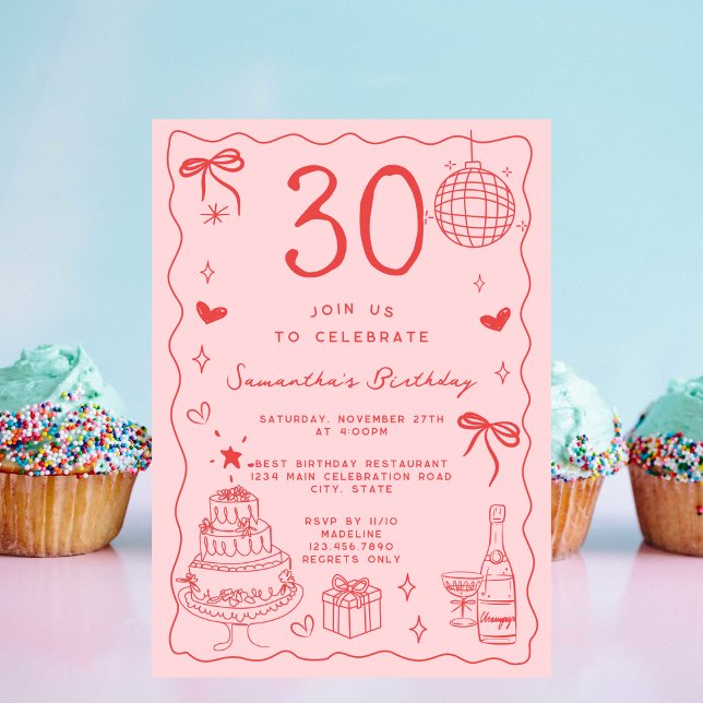 Invitación Cumpleaños número 30 Retro Caprichoso Extravagante (Subido por el creador)