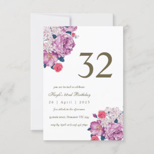 Invitación Cumpleaños número 32 de Botánica Floral Púrpura Si