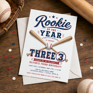 Invitación Cumpleaños número 3 de béisbol Novato del Año