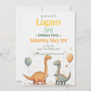 Invitación Cumpleaños número 3 de dinosaurio minimalista ador