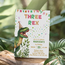 Invitación Cumpleaños número 3 de Dinosaurio Tres Rex