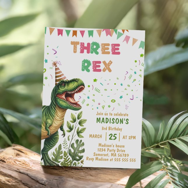 Invitación Cumpleaños número 3 de Dinosaurio Tres Rex (Subido por el creador)