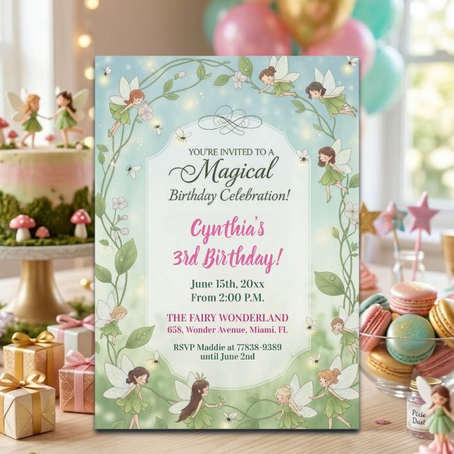 Invitación Cumpleaños número 3 de las Hadas Verdes del Bosque (Subido por el creador)