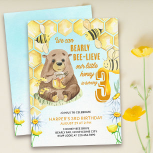 Invitación Cumpleaños número 3 de Little Honey Bearly Bee-lie