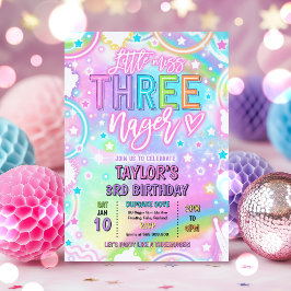 Invitación Cumpleaños número 3 de Little Miss Three-nage Neon