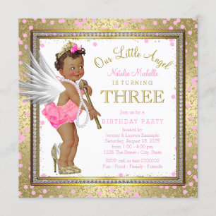 Invitación Cumpleaños número 3 de niñas étnicas Little Angel