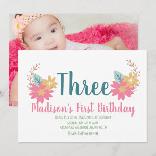 Invitación Cumpleaños número 3 de Spring Garden Floral Pink P
