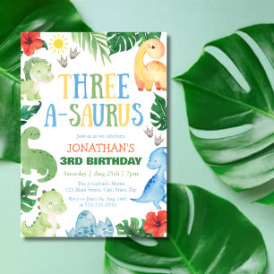 Invitación Cumpleaños número 3 de Three A-Saurus Dino