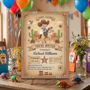 Invitación Cumpleaños número 3 de vaquero lindo con caballo