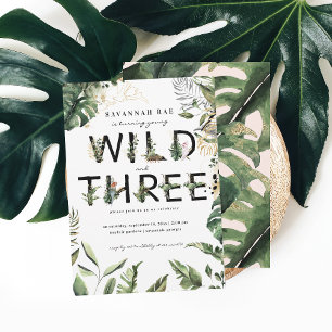 Invitación Cumpleaños número 3 de Wild & Three Tropical Green