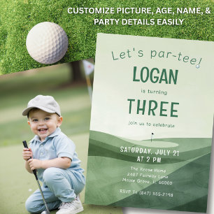 Invitación Cumpleaños número 3 Golf Par-tee Acuarela Foto Cua