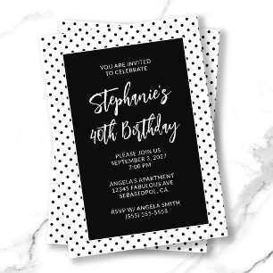 Invitación Cumpleaños número 40 en negrita con lunares negros