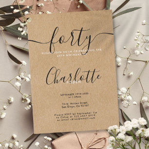 Invitación Cumpleaños número 40 Signature Rustic Kraft