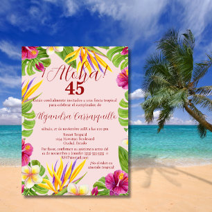Invitación Cumpleaños número 45 con Luau de Aloha Rosa Hawaia