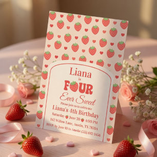 Invitación Cumpleaños número 4 de Four Ever Sweet Pink Strawb