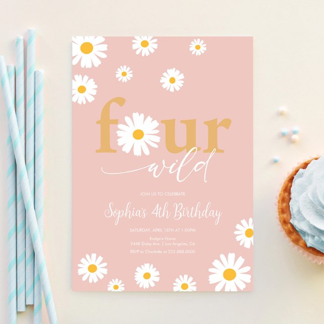 Invitación Cumpleaños número 4 de FOUR Ever Wild Boho Rosa Da (Subido por el creador)