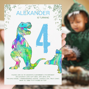 Invitación Cumpleaños número 4 de la selva del dinosaurio T.