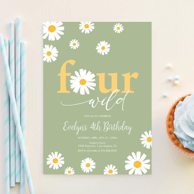 Invitación Cumpleaños número 4 FOUR Ever Wild Boho Verde Salv (Subido por el creador)