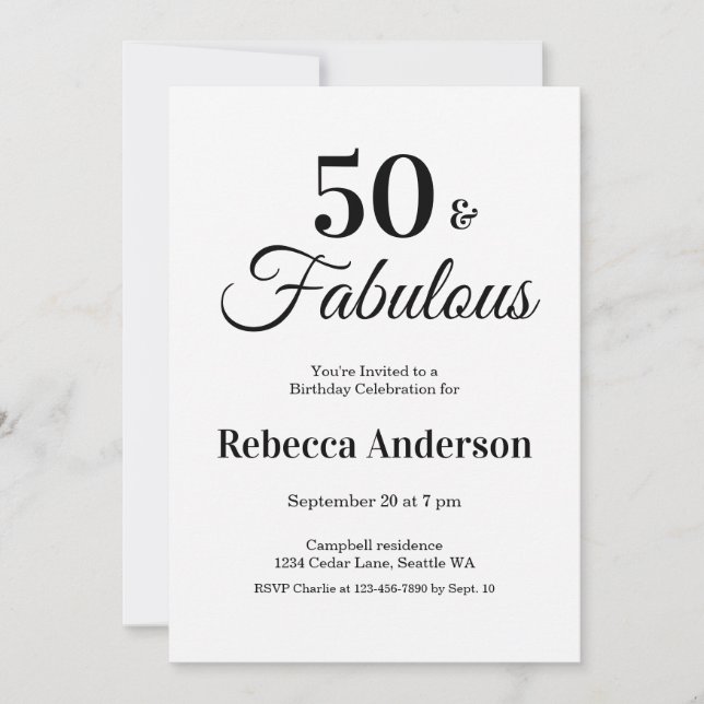 Invitación Cumpleaños número 50: Cincuenta y Fabuloso (Anverso)