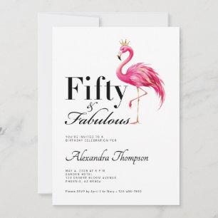 Invitación Cumpleaños número 50 de cincuenta flamencos rosas