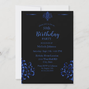 Invitación Cumpleaños número 50 de papel de aluminio negro y 