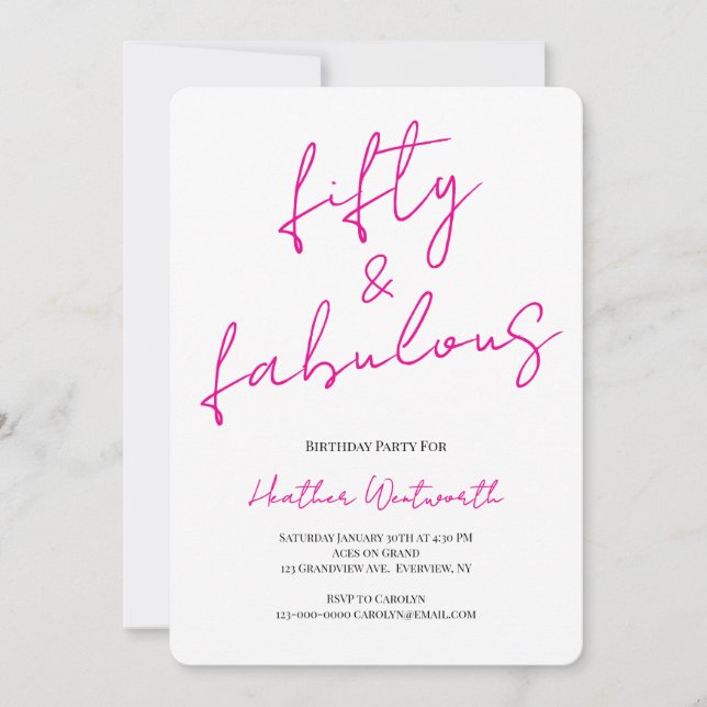 Invitación Cumpleaños número 50: Fifty and Fabulous Escritura (Anverso)