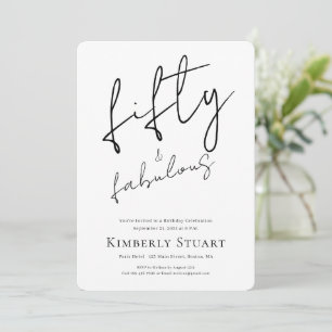 Invitación Cumpleaños número 50 Minimal Fifty y Fabuloso Scri